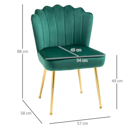 Velvet-Feel Shell Luxe Accent Chair with Metal Legs and Comfort Padding - Green