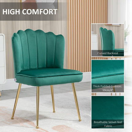 Velvet-Feel Shell Luxe Accent Chair with Metal Legs and Comfort Padding - Green