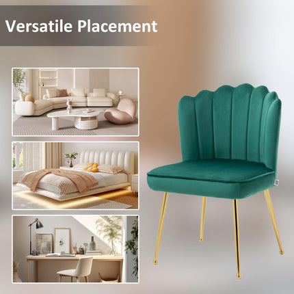 Velvet-Feel Shell Luxe Accent Chair with Metal Legs and Comfort Padding - Green