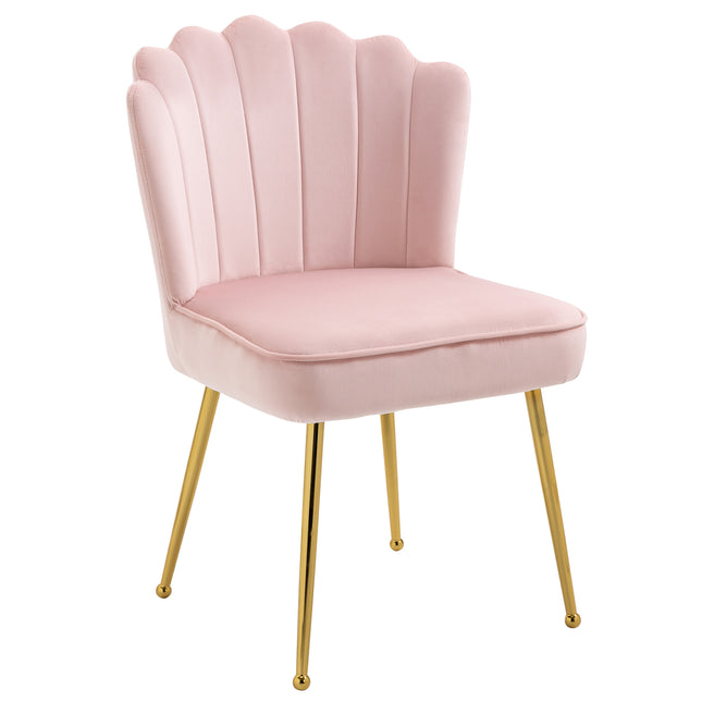 Velvet-Feel Shell Luxe Accent Chair with Metal Legs and Padding - Pink