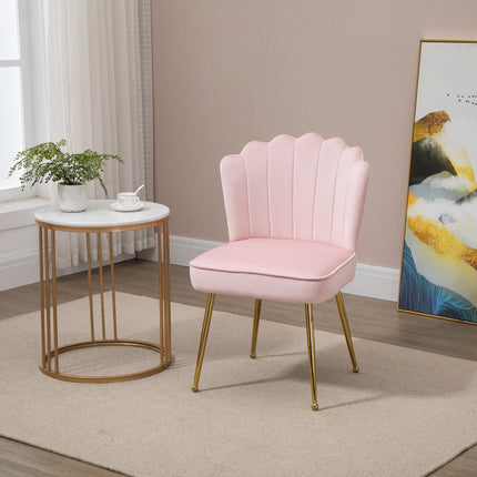 Velvet-Feel Shell Luxe Accent Chair with Metal Legs and Padding - Pink