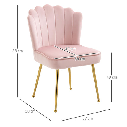 Velvet-Feel Shell Luxe Accent Chair with Metal Legs and Padding - Pink