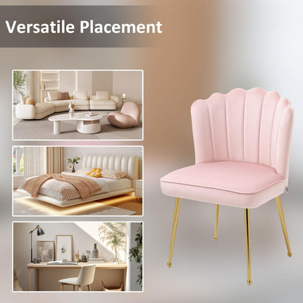 Velvet-Feel Shell Luxe Accent Chair with Metal Legs and Padding - Pink