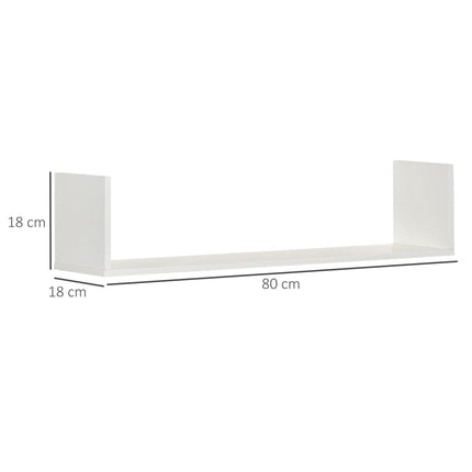 Set of 3 Wooden U-Shaped Floating Wall Shelves for Books, CD, DVD Storage - White