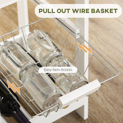 3 Piece Breakfast Bar Table Set with Storage Shelf, Drawer, Wire Basket & Wine Rack - Natural & White