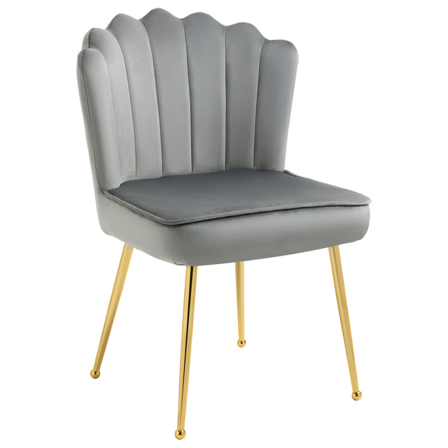 Velvet-Feel Shell Luxe Accent Chair with Metal Legs and Comfort Padding - Grey