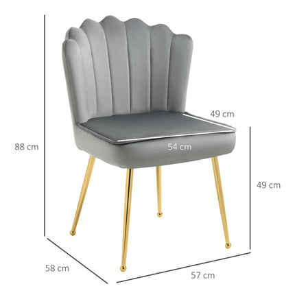 Velvet-Feel Shell Luxe Accent Chair with Metal Legs and Comfort Padding - Grey