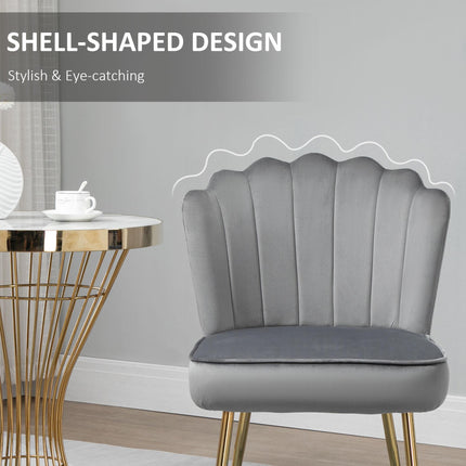 Velvet-Feel Shell Luxe Accent Chair with Metal Legs and Comfort Padding - Grey