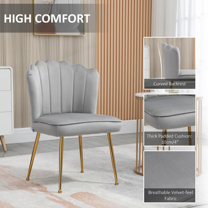 Velvet-Feel Shell Luxe Accent Chair with Metal Legs and Comfort Padding - Grey