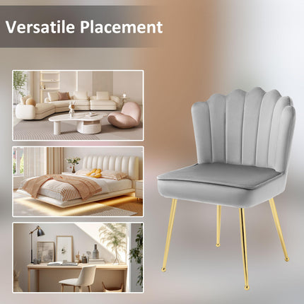 Velvet-Feel Shell Luxe Accent Chair with Metal Legs and Comfort Padding - Grey