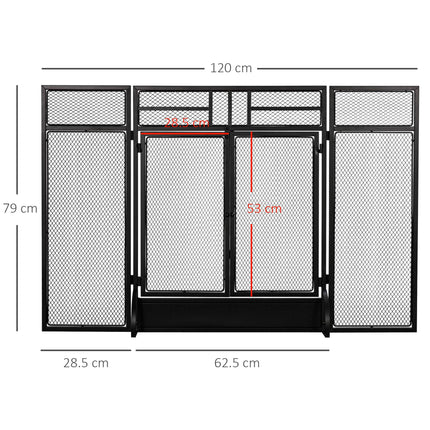 3-Panel Folding Fireplace Screen with Door, Freestanding Spark Guard, Metal Mesh