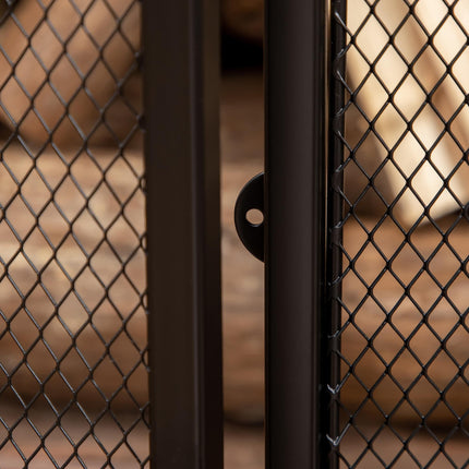 3-Panel Folding Fireplace Screen with Door, Freestanding Spark Guard, Metal Mesh