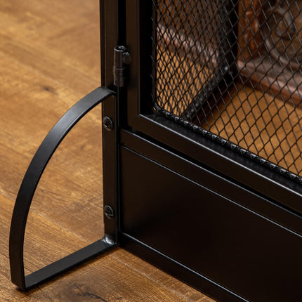 3-Panel Folding Fireplace Screen with Door, Freestanding Spark Guard, Metal Mesh