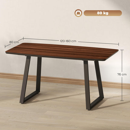 Extendable Rectangular Dining Table for 4-6 with Wood Effect Top & Metal Frame - Nature Wood Effect