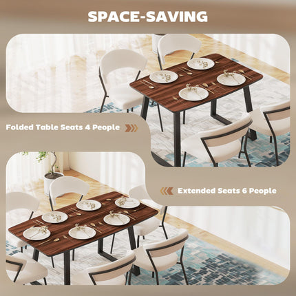 Extendable Rectangular Dining Table for 4-6 with Wood Effect Top & Metal Frame - Nature Wood Effect