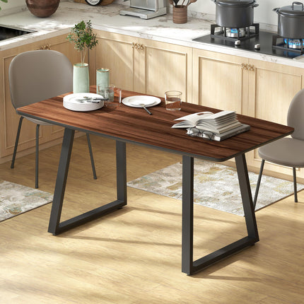 Extendable Rectangular Dining Table for 4-6 with Wood Effect Top & Metal Frame - Nature Wood Effect