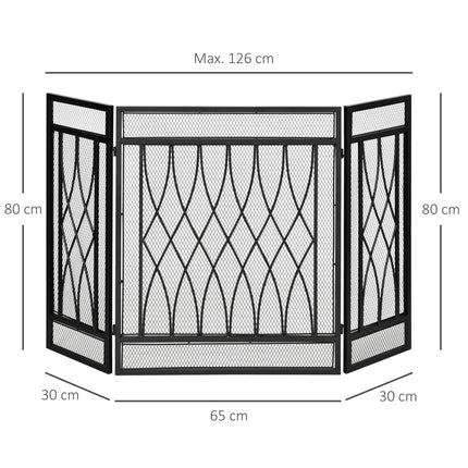 126cm 3-Panel Metal Folding Fireplace Screen Heat Flame Protective Guard Child P