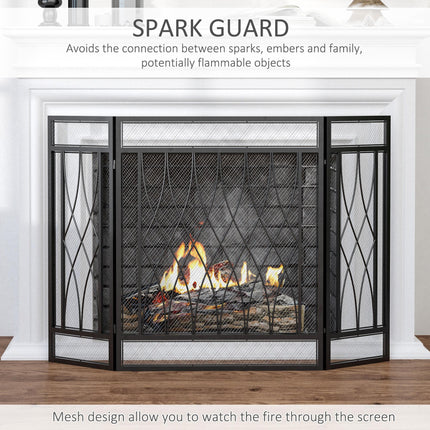 126cm 3-Panel Metal Folding Fireplace Screen Heat Flame Protective Guard Child P