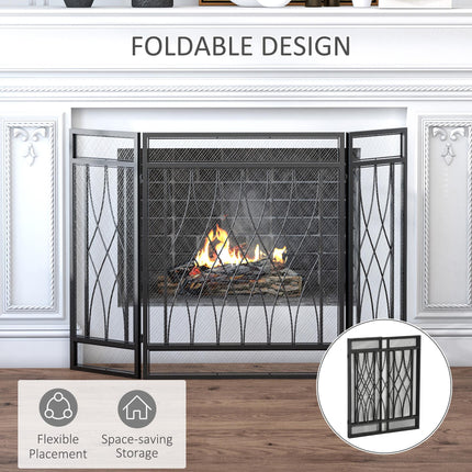 126cm 3-Panel Metal Folding Fireplace Screen Heat Flame Protective Guard Child P
