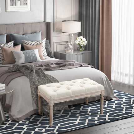 Tufted Upholstered Accent Bench Ottoman Linen-Touch Foot Stool for Living Room Bedroom Hallway - Beige