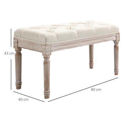 Tufted Upholstered Accent Bench Ottoman Linen-Touch Foot Stool for Living Room Bedroom Hallway - Beige