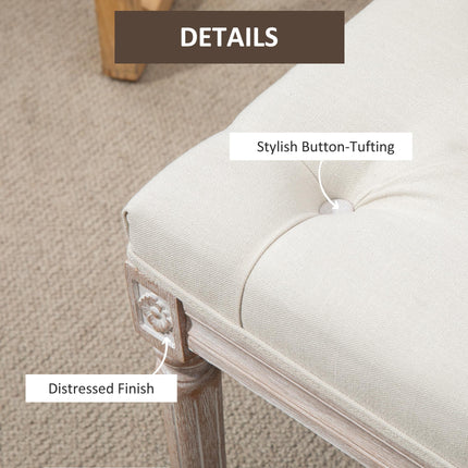 Tufted Upholstered Accent Bench Ottoman Linen-Touch Foot Stool for Living Room Bedroom Hallway - Beige
