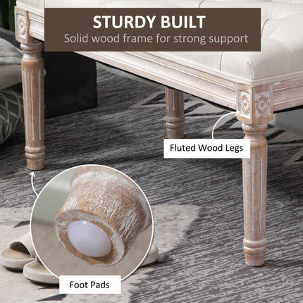 Tufted Upholstered Accent Bench Ottoman Linen-Touch Foot Stool for Living Room Bedroom Hallway - Beige