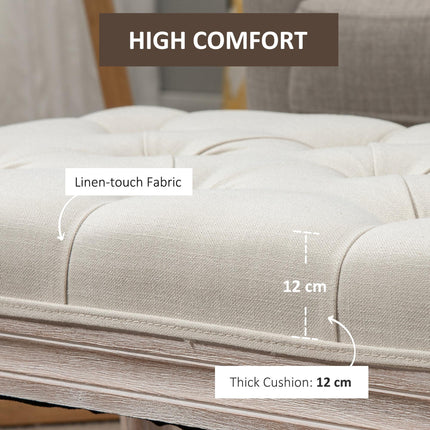 Tufted Upholstered Accent Bench Ottoman Linen-Touch Foot Stool for Living Room Bedroom Hallway - Beige