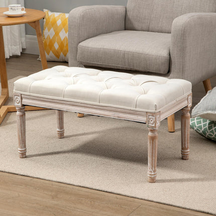 Tufted Upholstered Accent Bench Ottoman Linen-Touch Foot Stool for Living Room Bedroom Hallway - Beige