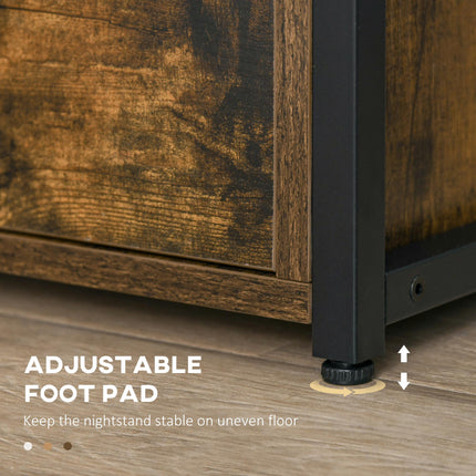 Industrial Side Table with Two Drawers and Shelf - Rustic Brown