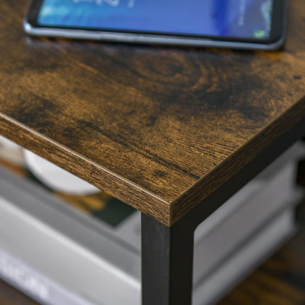 Industrial Side Table with Two Drawers and Shelf - Rustic Brown