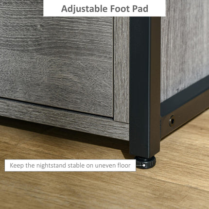 Industrial Side Table with Drawers and Storage Shelf, Slim Nightstand for Living Room & Bedroom - Grey
