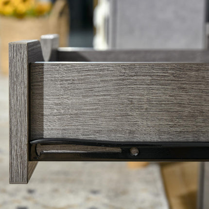 Industrial Side Table with Drawers and Storage Shelf, Slim Nightstand for Living Room & Bedroom - Grey