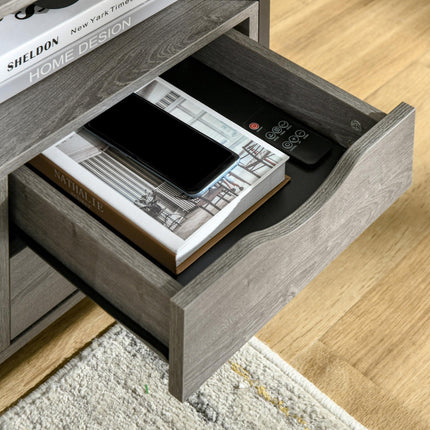 Industrial Side Table with Drawers and Storage Shelf, Slim Nightstand for Living Room & Bedroom - Grey