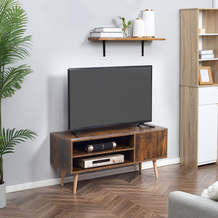TV Unit Cabinet for TVs up to 55 Inches with Cupboard and Storage Shelves - Brown