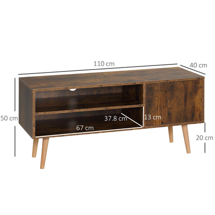 TV Unit Cabinet for TVs up to 55 Inches with Cupboard and Storage Shelves - Brown