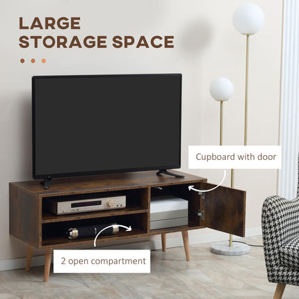 TV Unit Cabinet for TVs up to 55 Inches with Cupboard and Storage Shelves - Brown