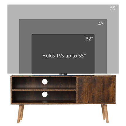 TV Unit Cabinet for TVs up to 55 Inches with Cupboard and Storage Shelves - Brown