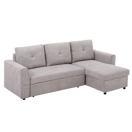 Linen-Look Reversible L-Shaped Sofa Bed with Storage - Grey