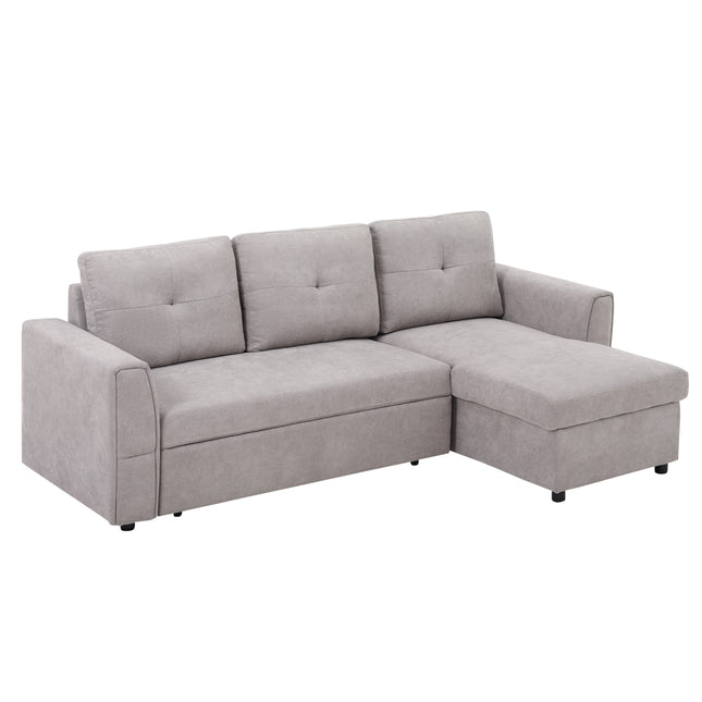 Linen-Look Reversible L-Shaped Sofa Bed with Storage - Grey