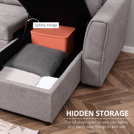 Linen-Look Reversible L-Shaped Sofa Bed with Storage - Grey