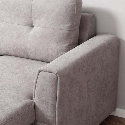 Linen-Look Reversible L-Shaped Sofa Bed with Storage - Grey