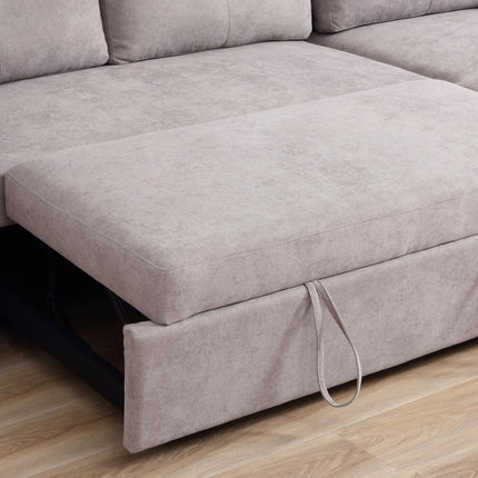 Linen-Look Reversible L-Shaped Sofa Bed with Storage - Grey