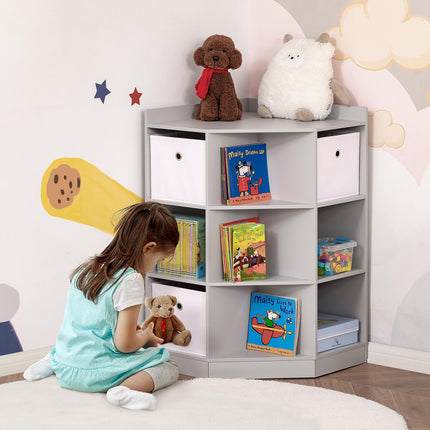 Kids Corner Storage Cabinet with Drawers and Anti-Tipping Hardware for Playroom or Bedroom - Grey