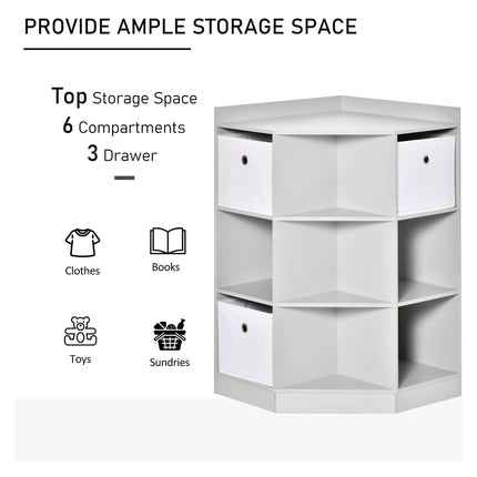 Kids Corner Storage Cabinet with Drawers and Anti-Tipping Hardware for Playroom or Bedroom - Grey