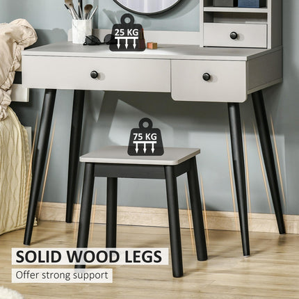Dressing Table Set with Mirror, Stool, 3 Drawers & Shelves Vanity Makeup Table - Grey