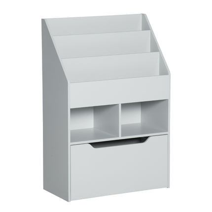 3 Tier Kids Bookshelf with Storage Drawer and Wheels - Grey