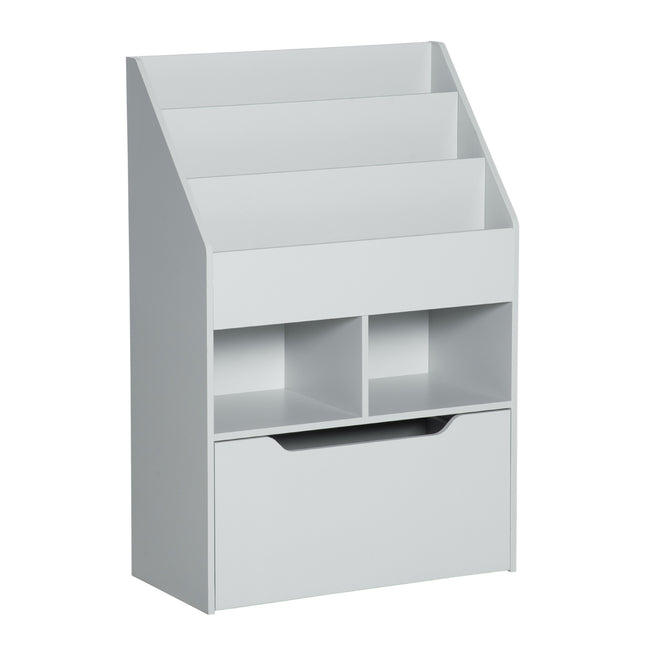 3 Tier Kids Bookshelf with Storage Drawer and Wheels - Grey