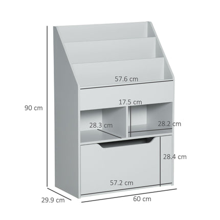 3 Tier Kids Bookshelf with Storage Drawer and Wheels - Grey