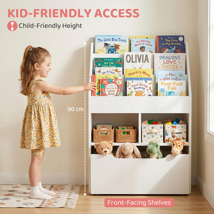 3 Tier Kids Bookshelf With Storage Drawer And Wheels - White